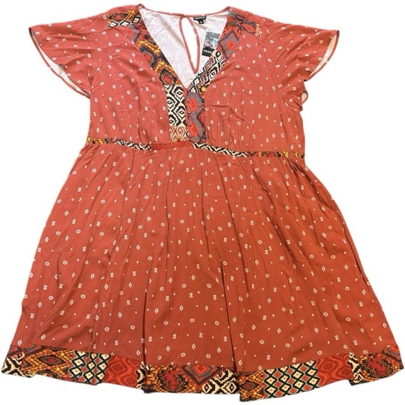 Torrid Mini Challis Boarder Dress Size 3‎ 3X NWT xxxl Sz 22/24 Aztec tribal - Picture 1 of 7